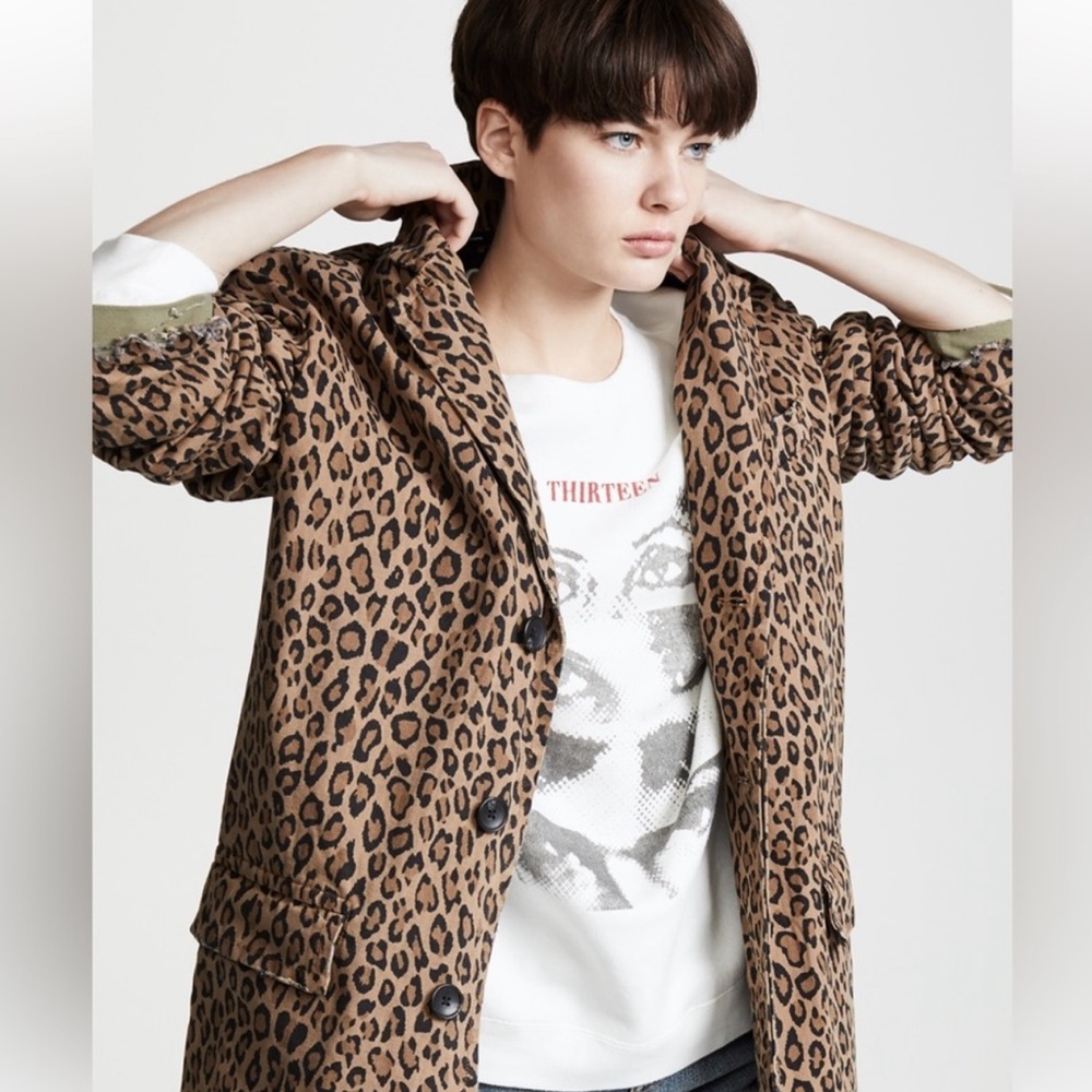 New without tags R13 cotton distressed leopard print coat. Size medium. - Picture 7 of 16